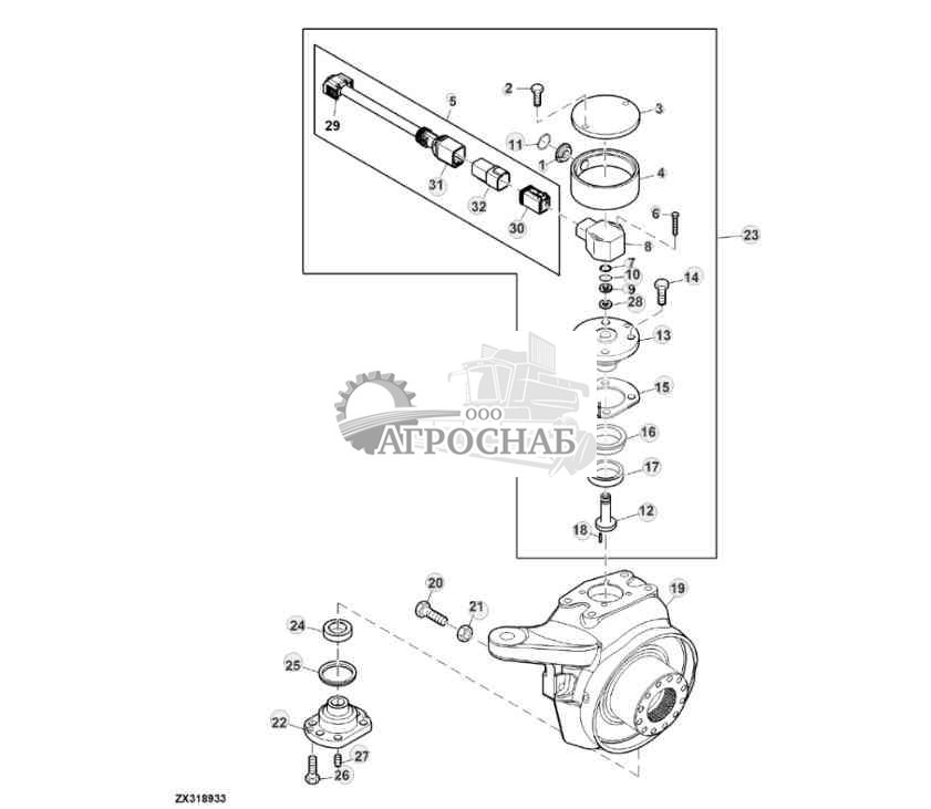 SWIVEL HOUSING WITH STEERING ANGLE SENSOR FOR ROW GUIDANCE (2802 MM 4-WHEEL DRIVE VERSION) 